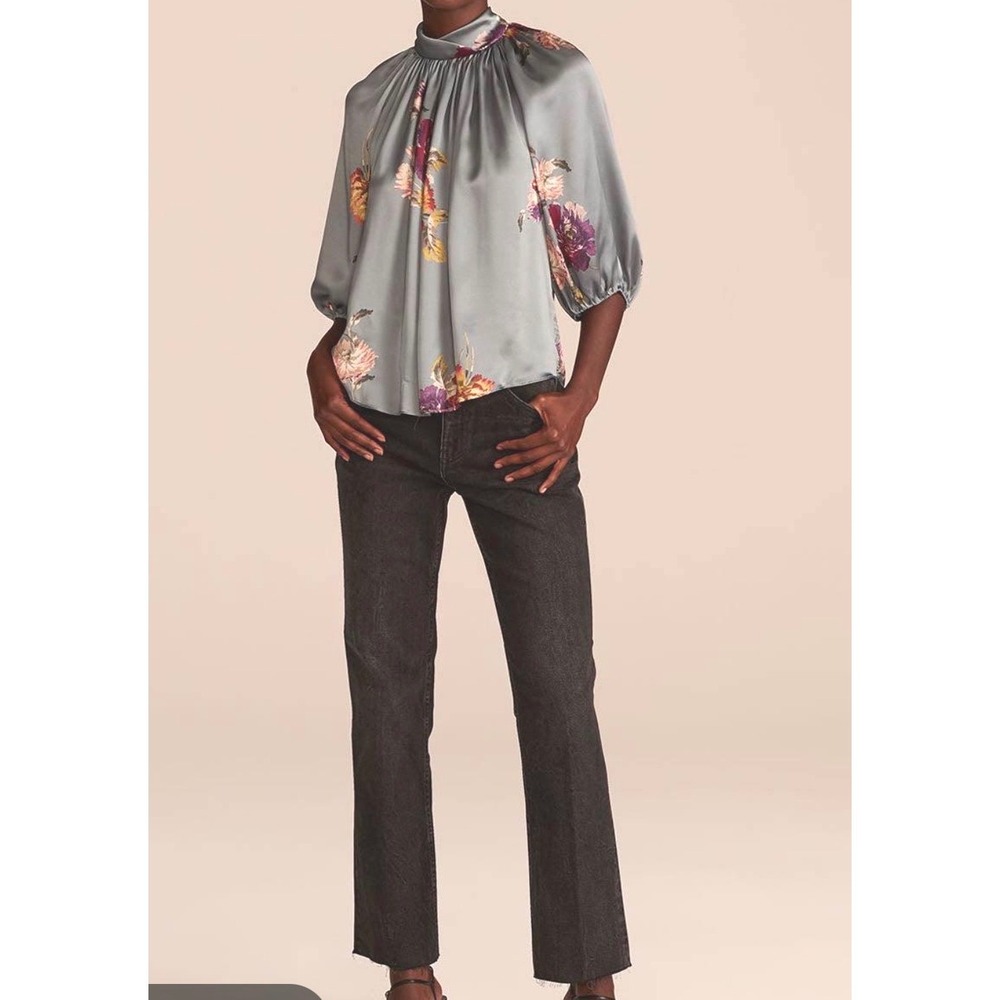 Rebecca Taylor Simone Fleur Silk Blouse in the "Duck Egg" size